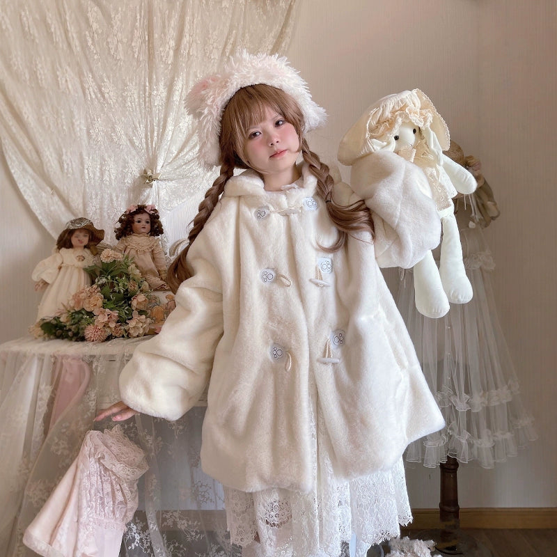 Sweet Lolita Coat Winter Fleece Hooded Coat Bunny Ears (White / L M S XL) 41068:685708