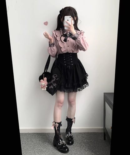 Jirai Kei Skirt High Waist Skirt Lace Up Skirt 36776:540102