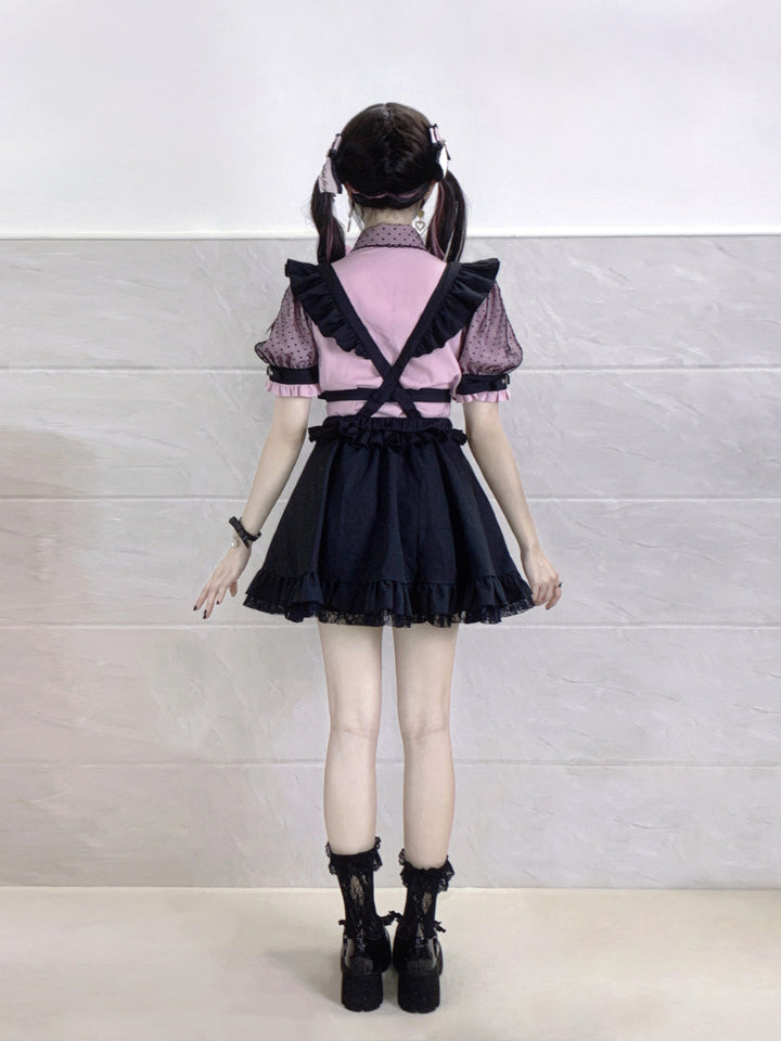 Jirai Kei Skirt Black Lace Hem Suspender Skirt 21994:326122