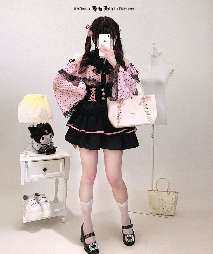 Ryousangata High-waist Skirt, Tiered Hem 44003:792839