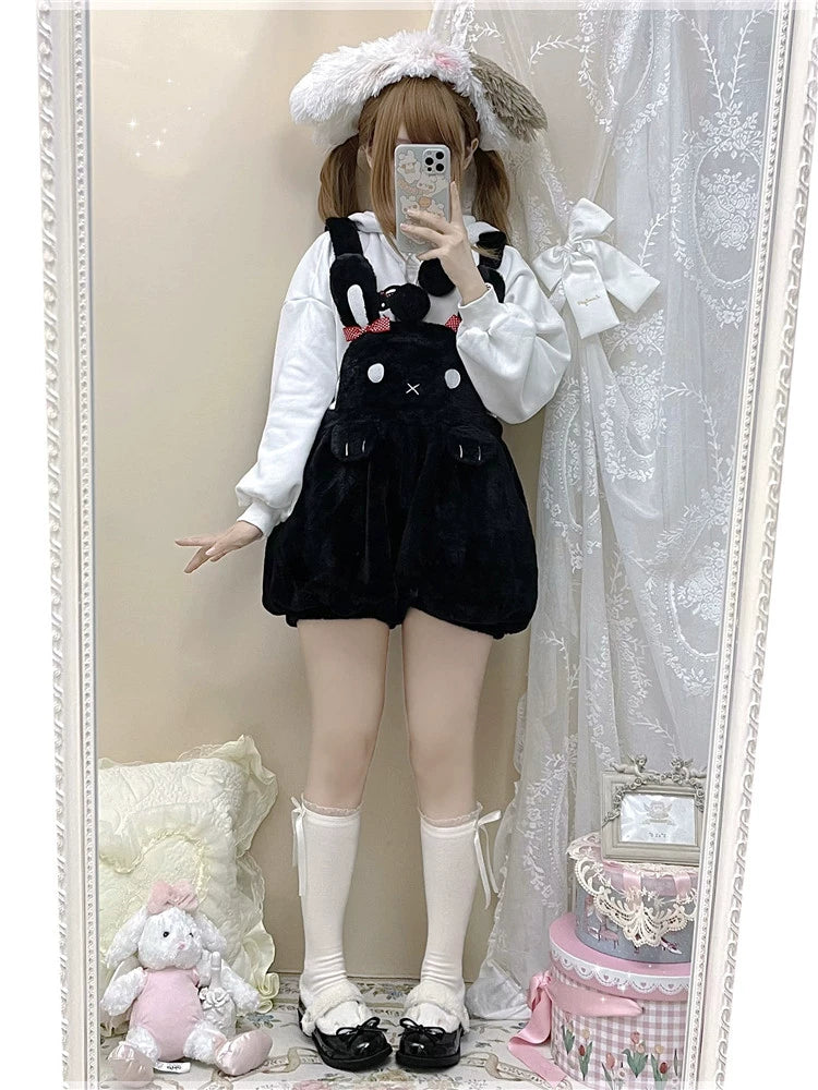 Kawaii Fashion Fluffy Bunny Bear Overalls Hoodie Bear Bag 22628:333430