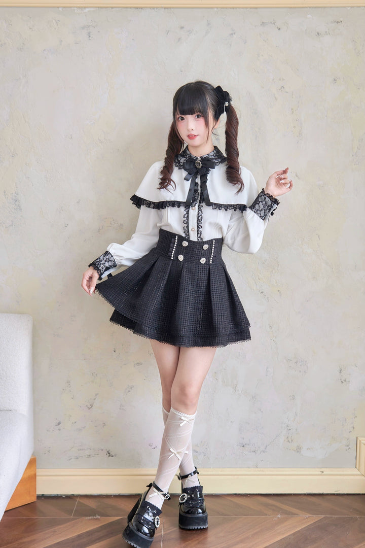 Jirai Kei Blouse Cape Style Blouse Lace Trim Shirt 41438:703120