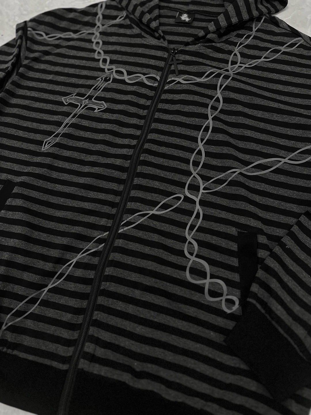 Gothic Striped Zip-Up Hoodie, Cotton for Summer 45270:844657