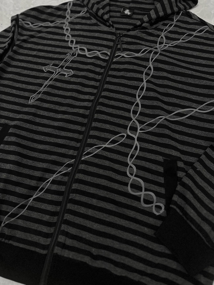 Gothic Striped Zip-Up Hoodie, Cotton for Summer 45270:844657