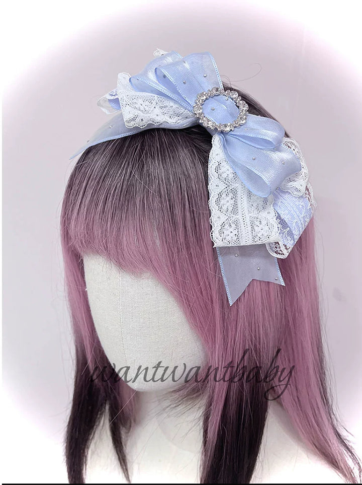 Jirai Kei Headwear Rhinestone Bow Headband With Sparkle (Blue) 43297:772906