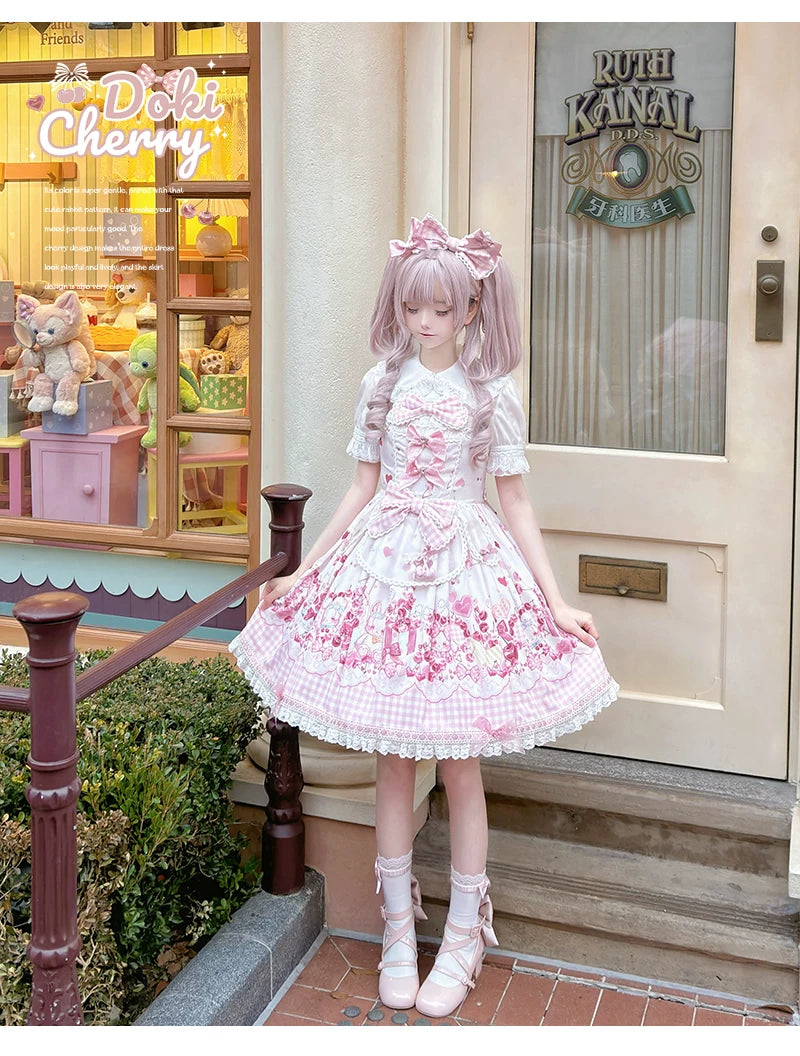 Kawaii Lolita Bunny Print JSK Dress, Detachable Apron 45164:838460