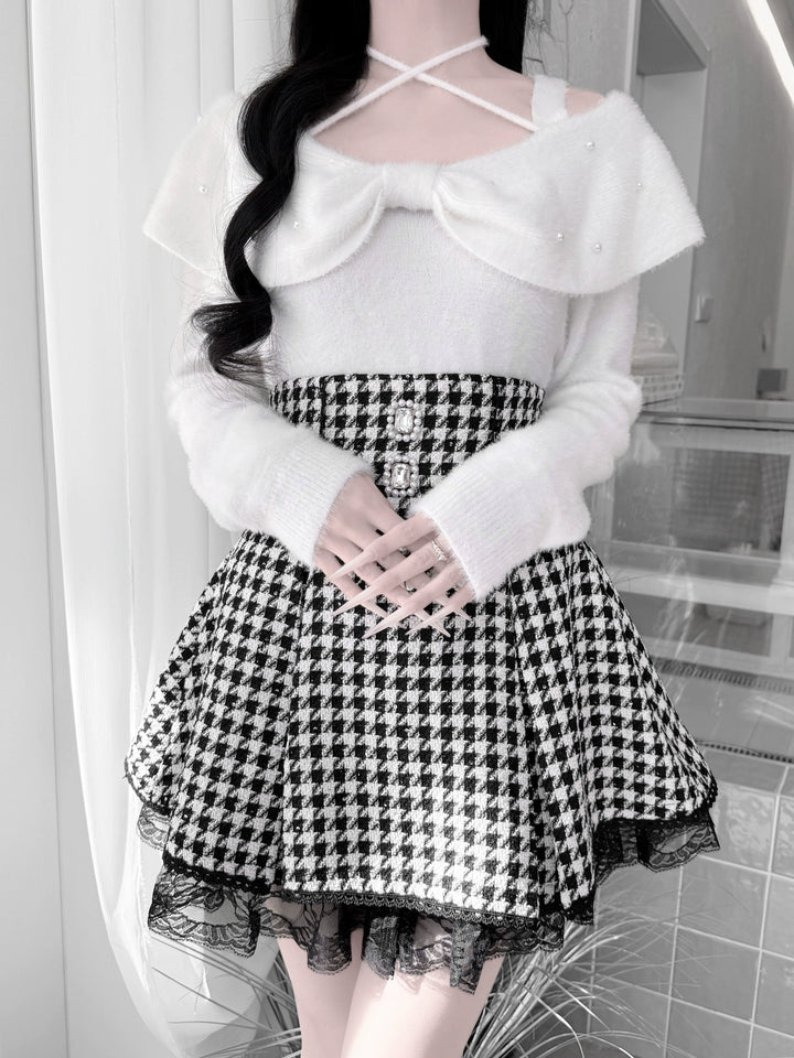 Jirai Kei Open-Shoulder Sweater, Faux Mink Plush 44156:797413