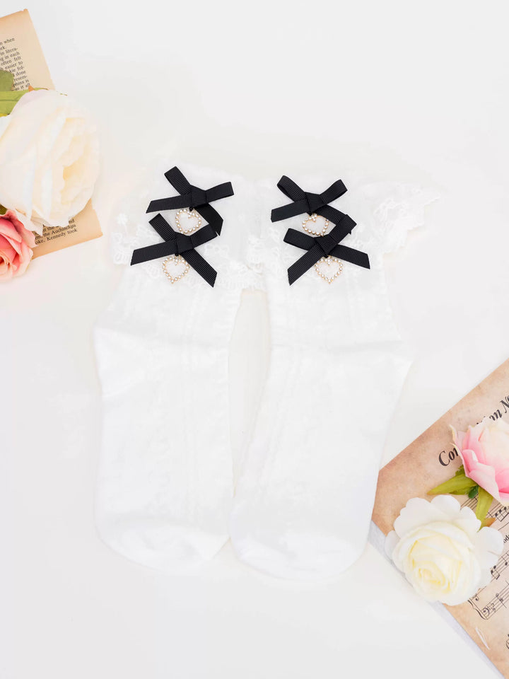 Sweet Kawaii Heart Lace Mid-Calf Socks 21594:564552