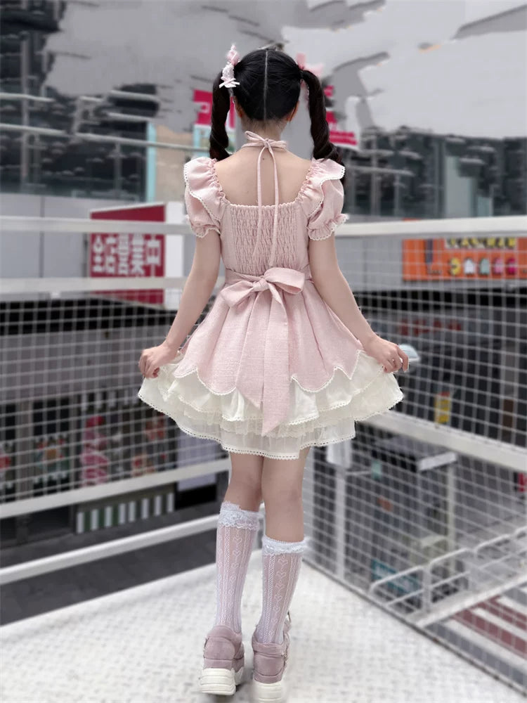 Pink Tweed Rousangata Dress, Front Heart Decoration 45570:854487