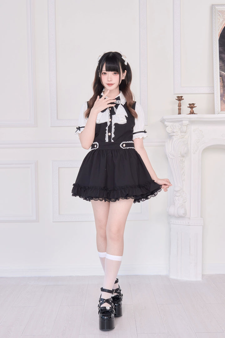 Striped / Solid Jirai Kei Dress, Elastic Shorts 43533:779066