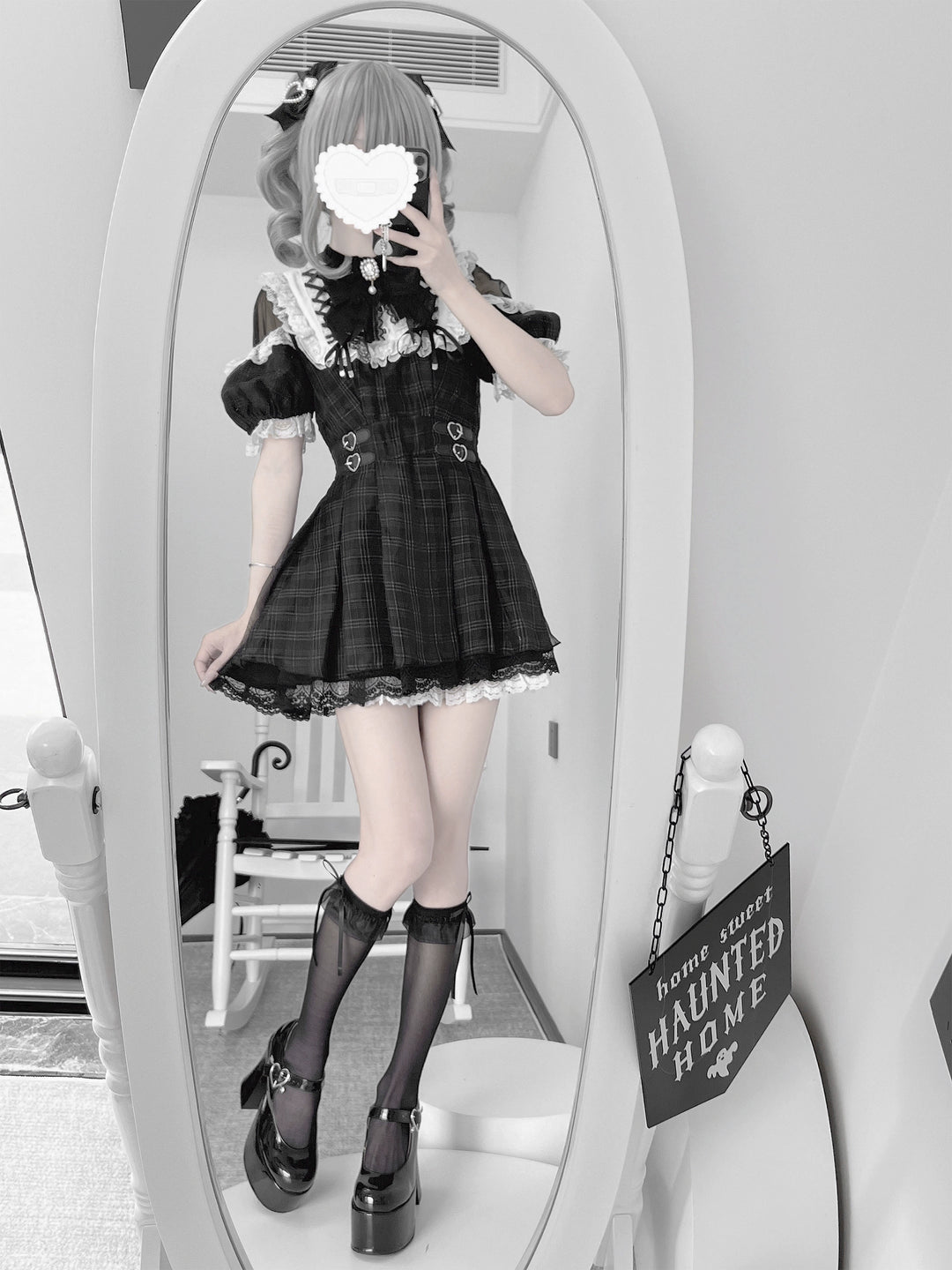 Off-Shoulder Jirai Kei Dress Set with Bow Tie & Safety Shorts 42705:761439