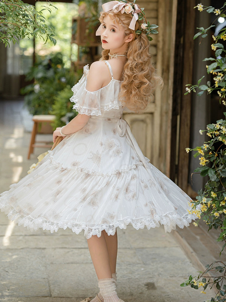 Lolita Dress Sunflower Print JSK White Strap Lolita Dress 36480:545952