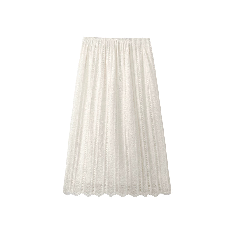 Plus Size Skirt White Lace High Waist A-line Skirt (1 2 3 4 5) 29790:359484