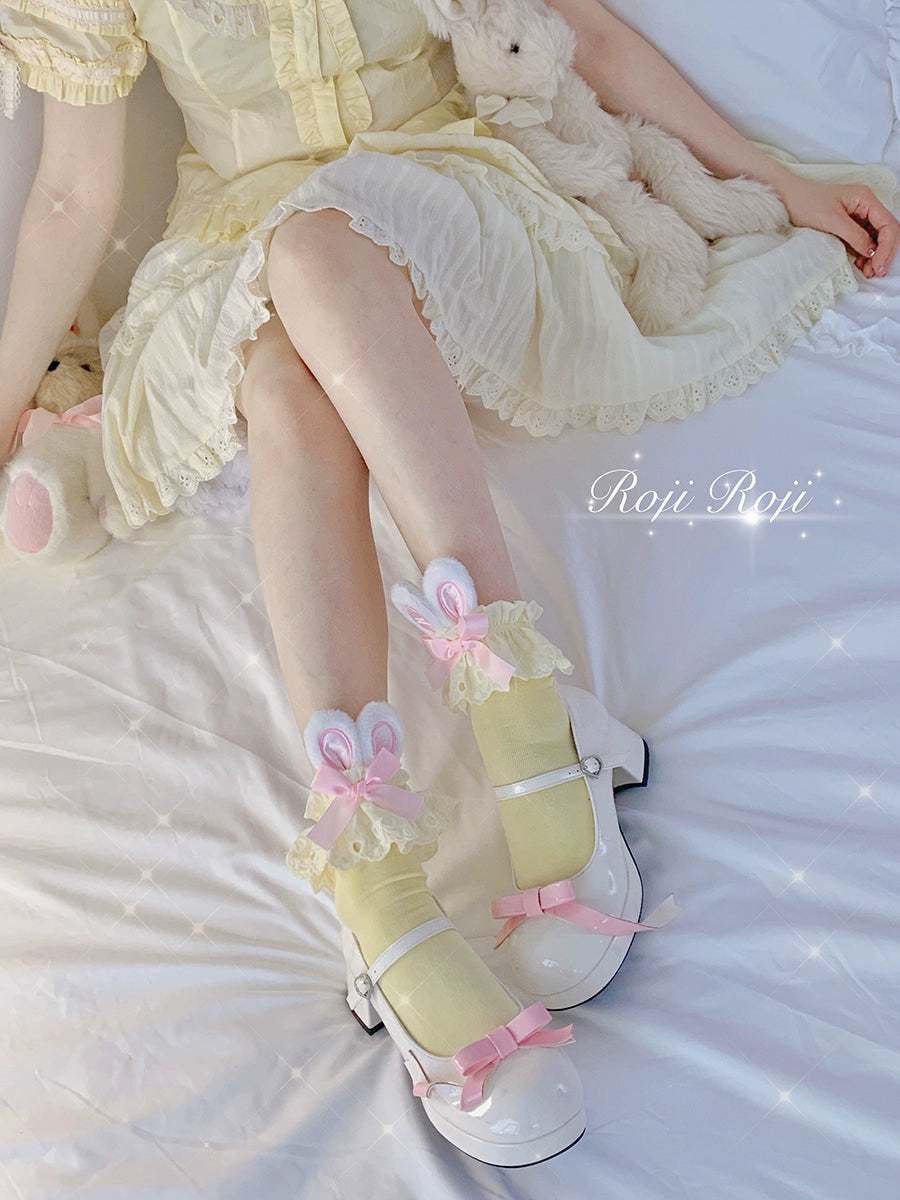 Kawaii Lolita Socks Bunny Ear Socks Lace Bow Short Socks 36574:564208
