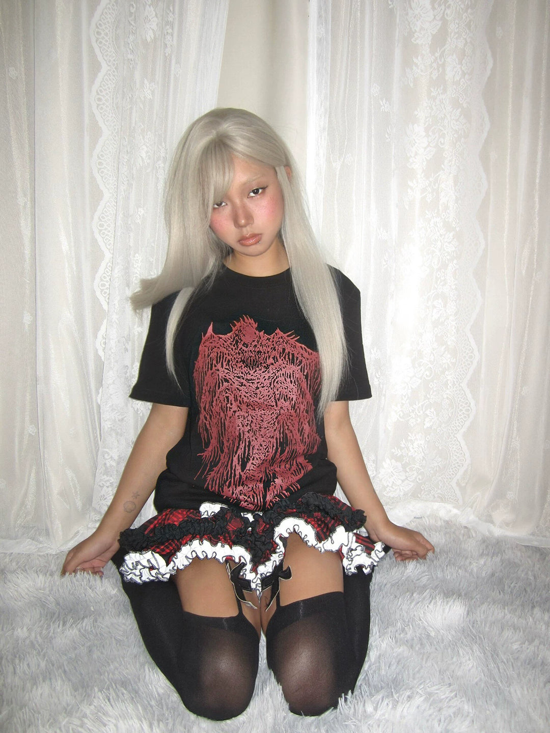 Cotton Subculture Cross Printed T-Shirt, Regular Shoulder 45696:859114