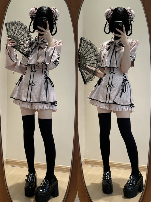 Jirai Kei Dress Short Sleeve Dress Shorts Set Chinese Style (L M S XL) 34130:481772