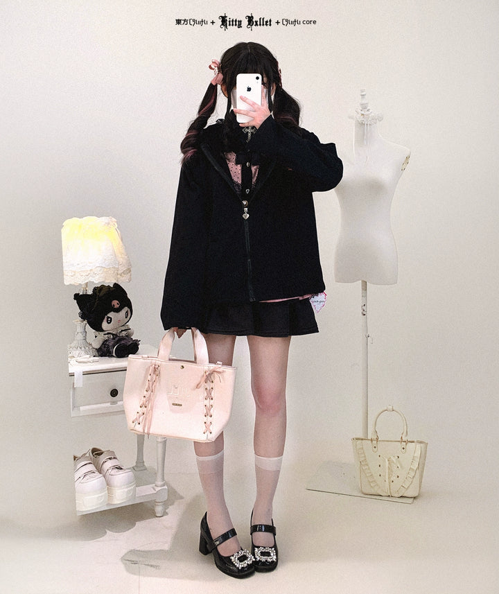 Kawaii Zipper Closure Jacket, Lace Bunny Ear 44002:792501