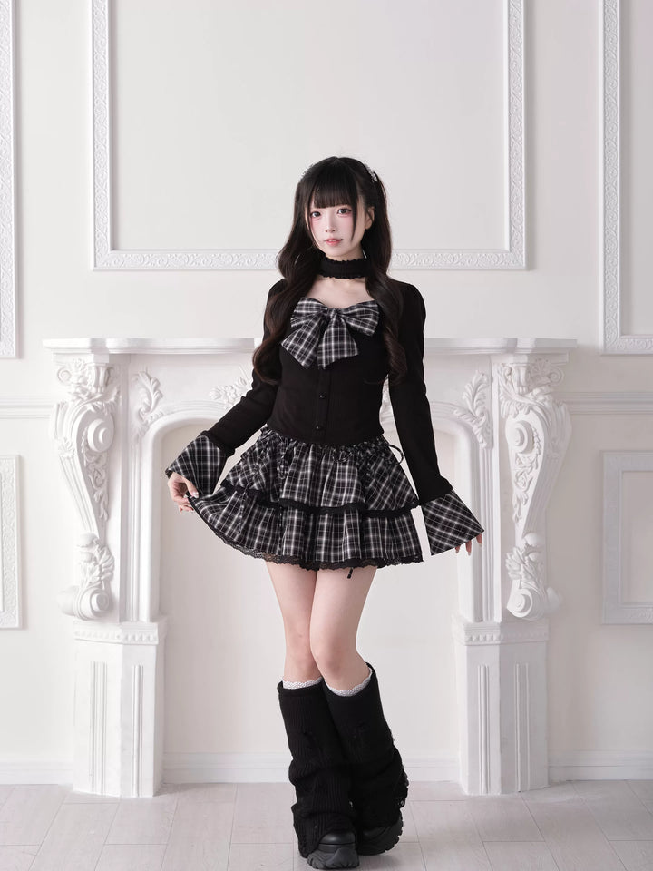 Jirai Kei Knit Top, Choker-Style Neck and Flared Sleeves 44686:818927