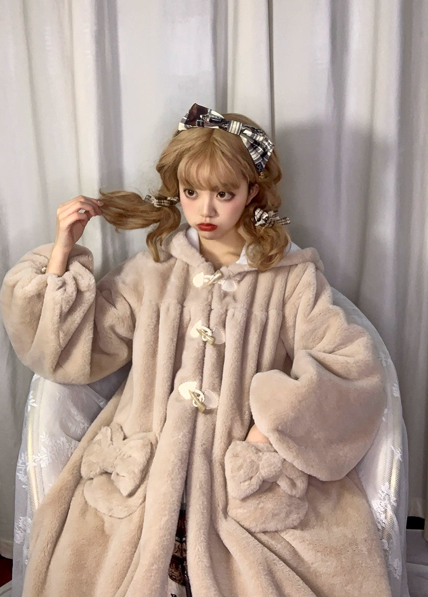 Kawaii Beige Winter Coat Bunny Fur Toggle Coat 22762:353550