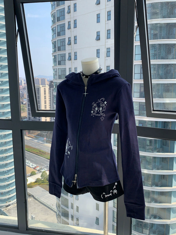 Jirai Kei Hooded Jacket With Bunny Ears & Two-Way Zippers 42899:759119