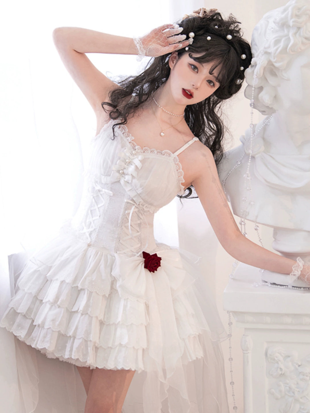 Gothic Lolita Dress Black White Corset Dress Rose JSK (L M S) 36472:516028 (L M S) 36472:516028