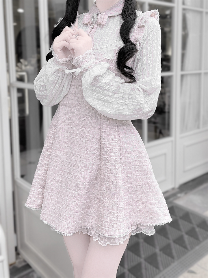 Tweed Ryousangata Dress Set, Elastic Waisted Shorts 44144:797238