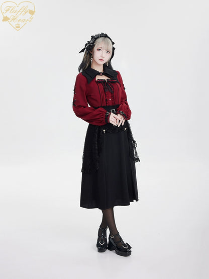 Jirai Kei Black Skirt Double Layer Long A-line Skirt 31468:366448