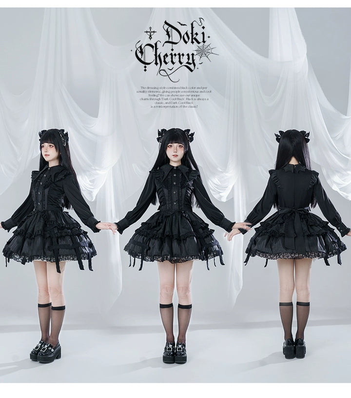 Gothic Lolita Black OP Dress, Bat Wing Collar 44074:795977