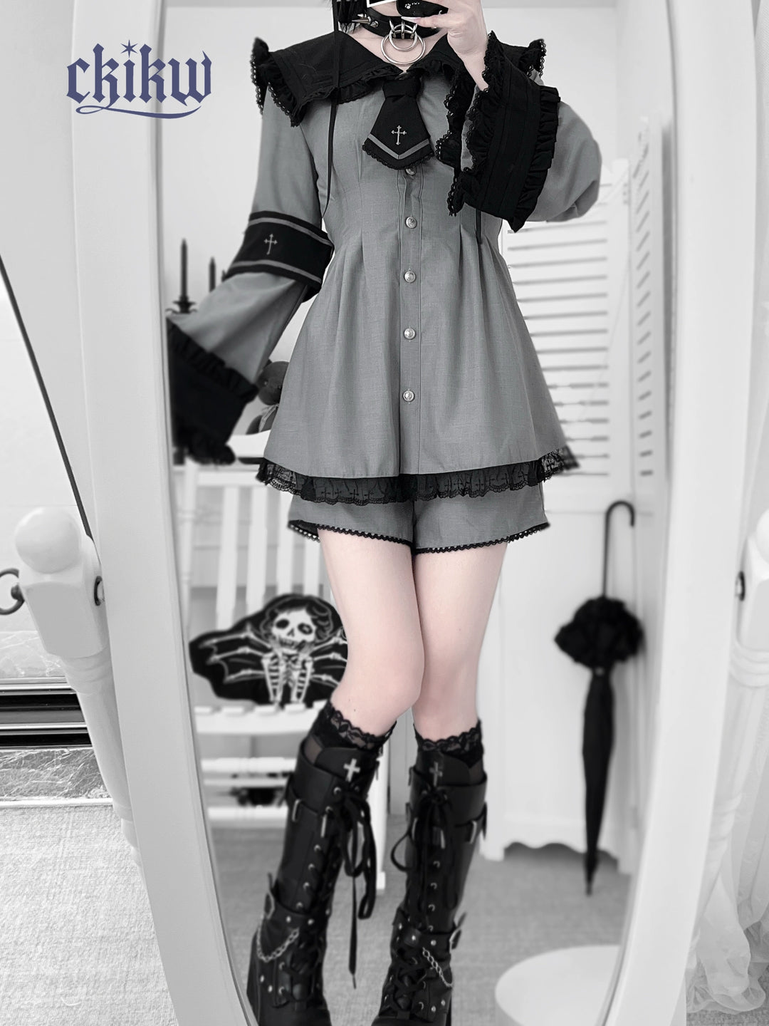 Sailor Collar Jirai Kei Dress Set, Detachable Armband 43864:788491