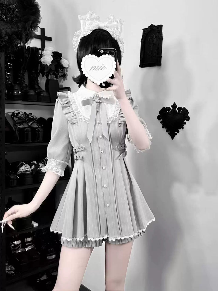 Jirai Kei Striped Dress, Lace Peter Pan Collar (2XL L M S XL) 45561:855065