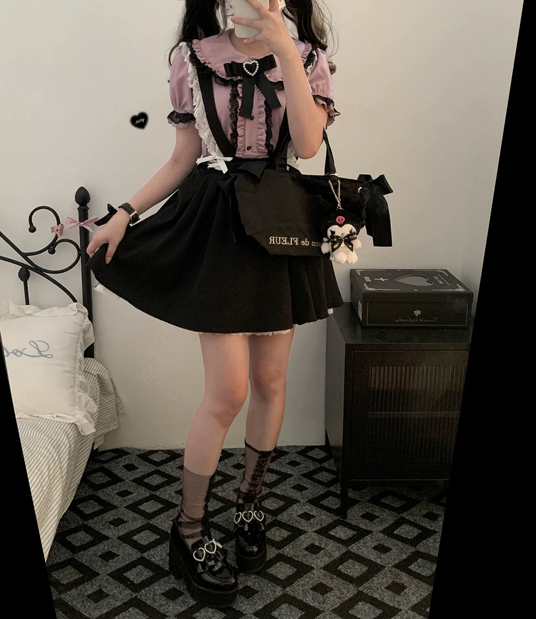 Jirai Kei Shirt Sweet Lace Blouse Short Sleeve Peter Pan Collar 35260:536084 35260:536084