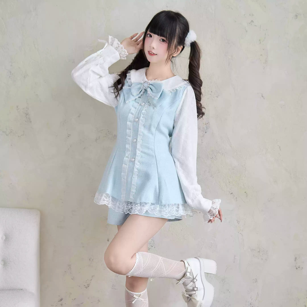 Jirai Kei Dress Set Water Blue Dress And Shorts Set 41436:700018