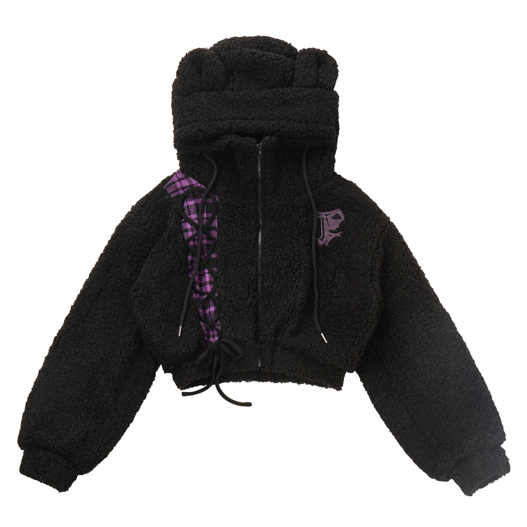 Jirai Kei Winter Coat Purple Black Outfit Sets Bear Ears Jacket (L M S) 32572:421894 (L M S) 32572:421894