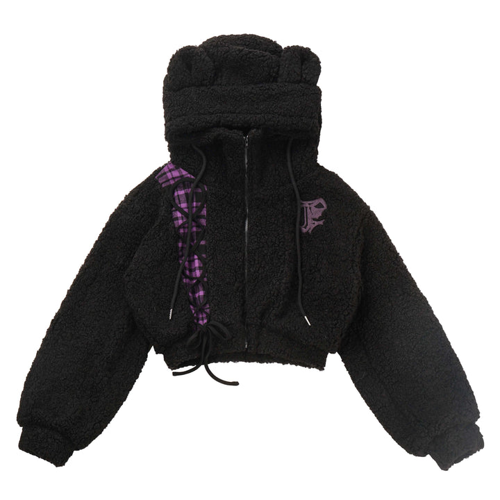 Jirai Kei Winter Coat Purple Black Outfit Sets Bear Ears Jacket (L M S) 32572:421894 (L M S) 32572:421894