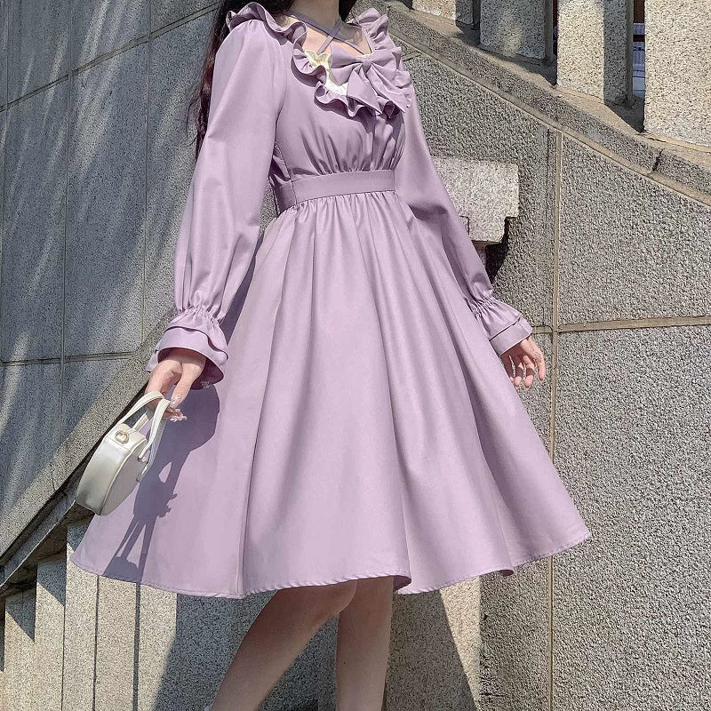 Elegant Lolita Dress Purple Lolita Dress Puff Sleeve Dress 36412:564104