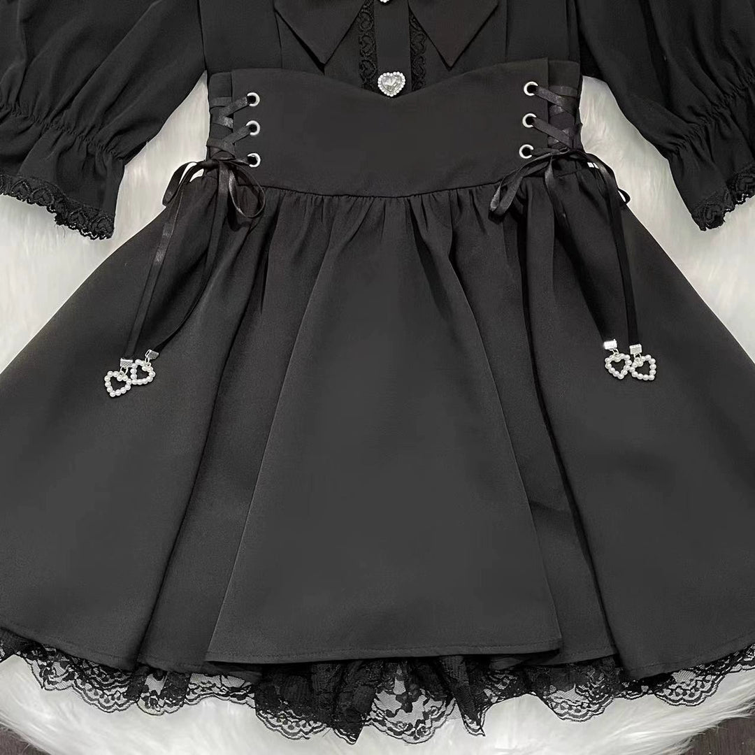 Jirai Kei Blouse Black Lace Up Skirt (L M S) 38782:602324