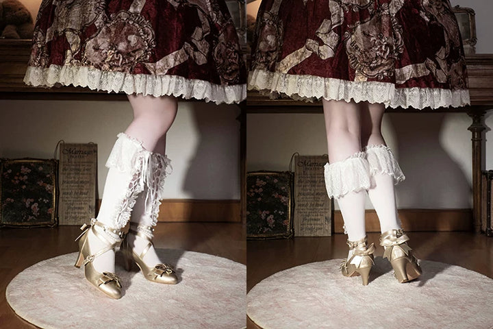 Classic Lolita Pointed Toe High Heels, Pearl-Like & Rhinestone 45841:864884