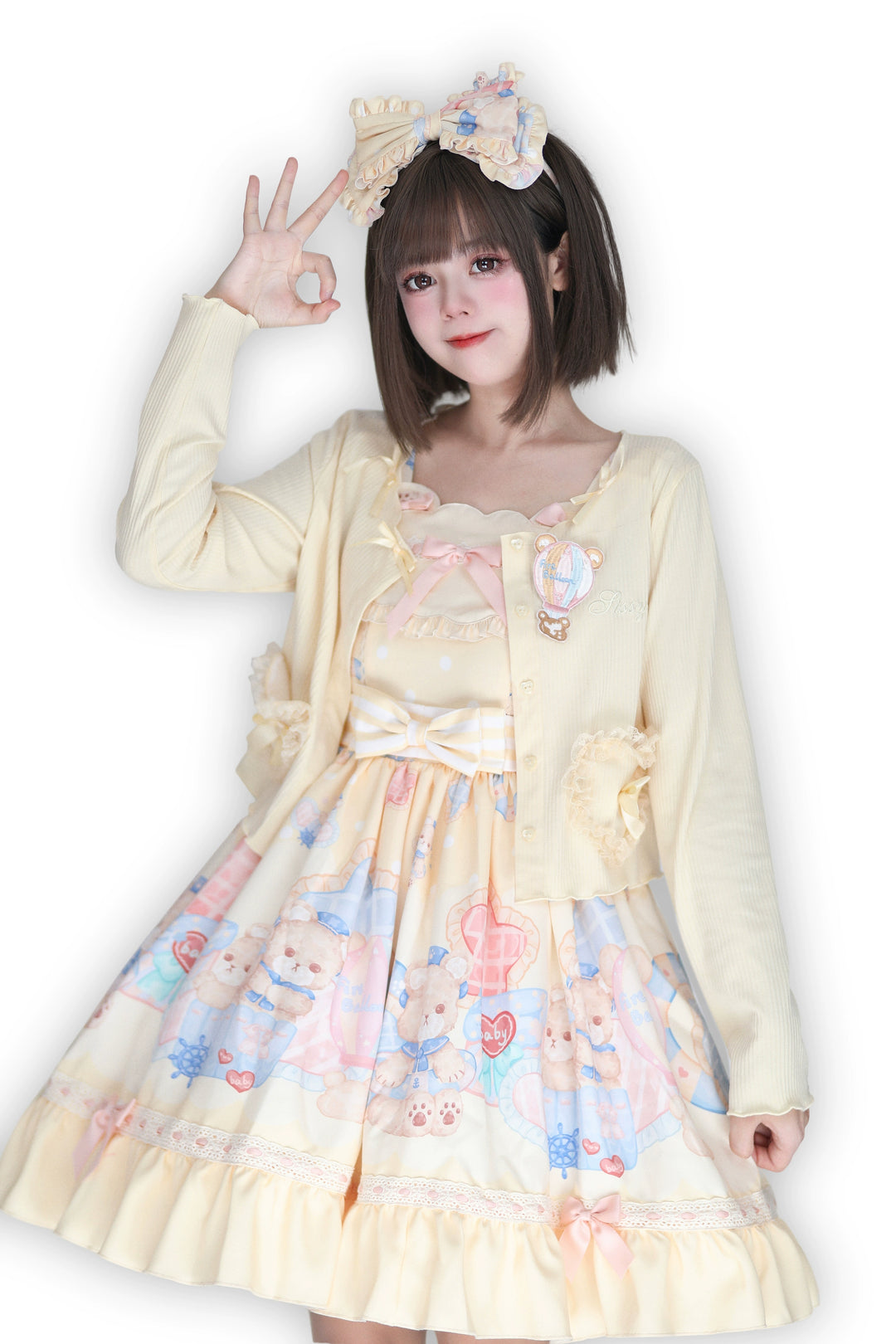 Sweet Lolita Dress Bear Print Jumper Dress Kawaii Salopette (L S) 37288:555374 (L S) 37288:555374