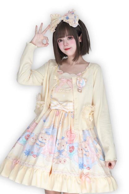 Sweet Lolita Dress Bear Print Jumper Dress Kawaii Salopette (L S) 37288:555374