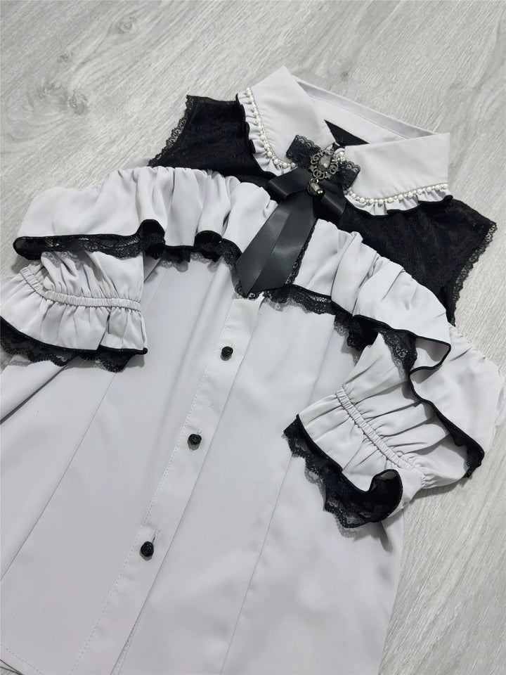 Jirai Kei Shirt with Bust Flounce Hem/Hidden Button 43035:762523