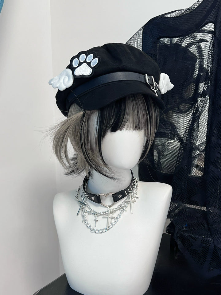 Jirai Kei Beret Black Cute Hat With Cat Claw Wing 38232:585616