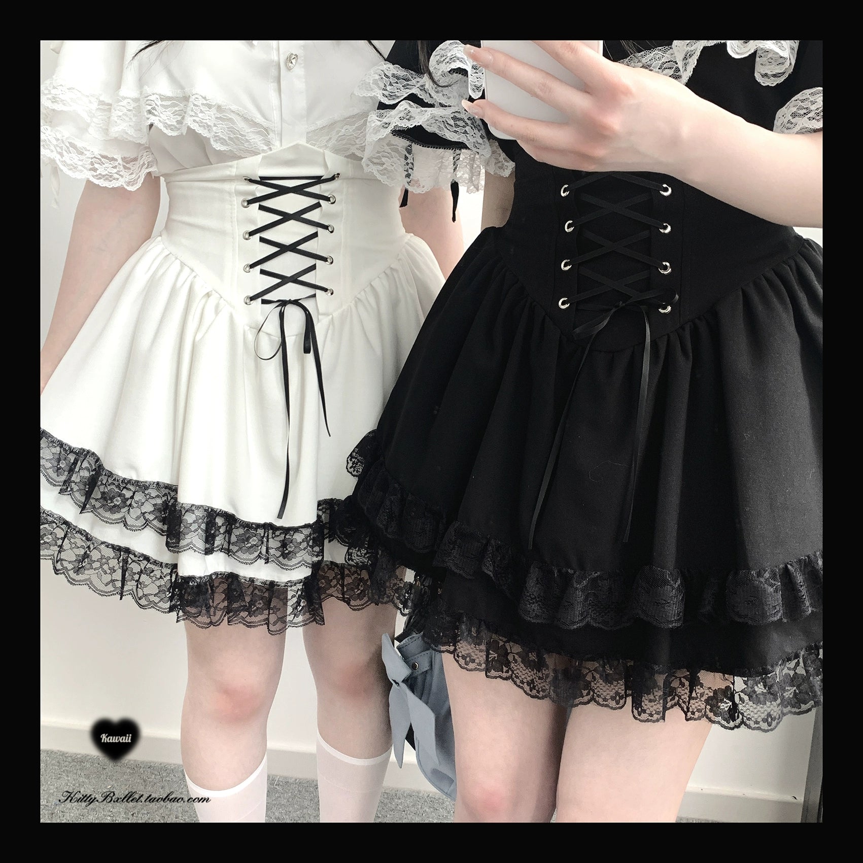 Jirai Kei Skirt High Waist Skirt Lace Up Skirt 36776:540190