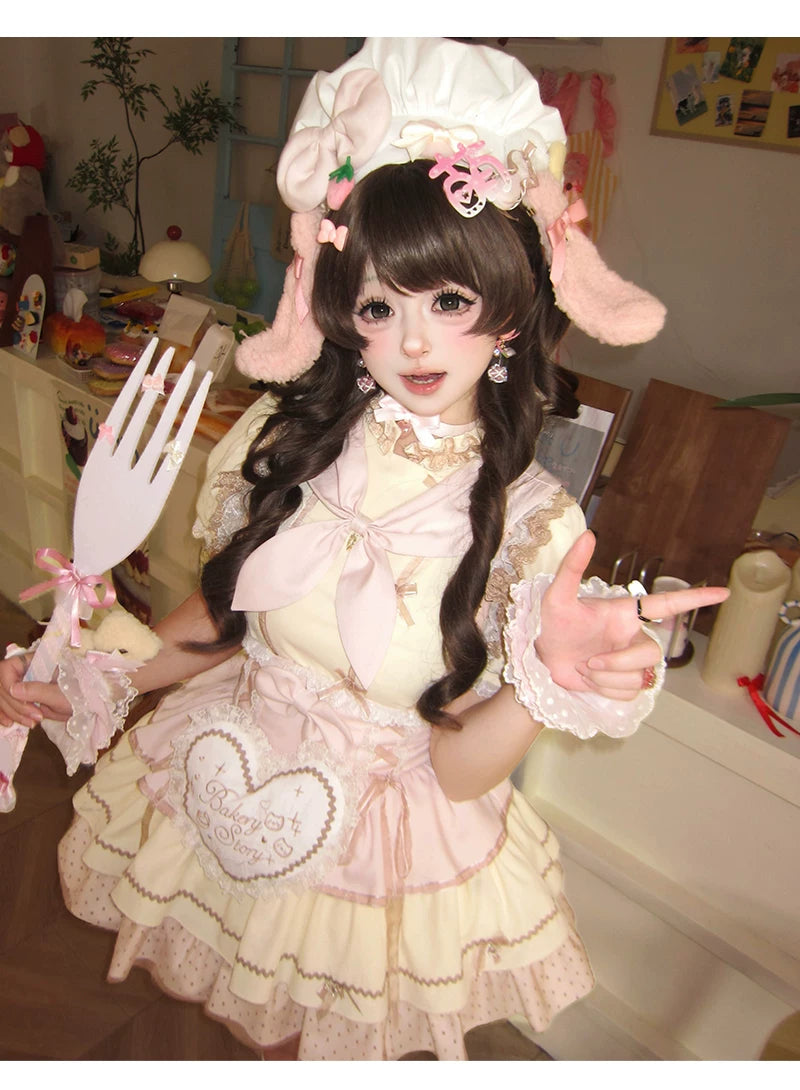 Kawaii Lolita Baker-Inspired Blouse, Suspender Skirt 44466:809192