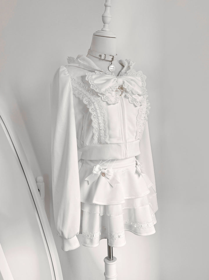 Jirai Kei Jacket Sporty Long Sleeve Hoodie And Skirt Set (L S) 42891:757152