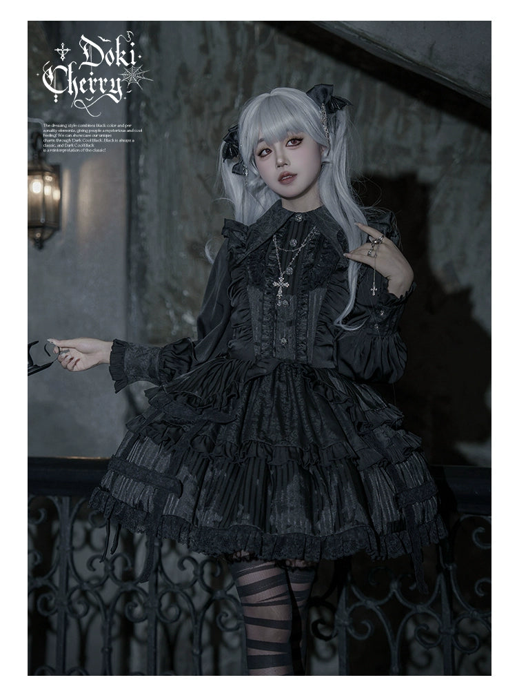 Gothic Lolita Black OP Dress, Bat Wing Collar 44074:795988