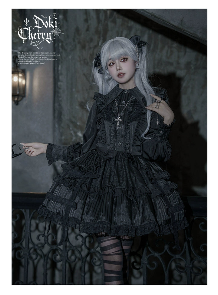 Gothic Lolita Black OP Dress, Bat Wing Collar 44074:795988