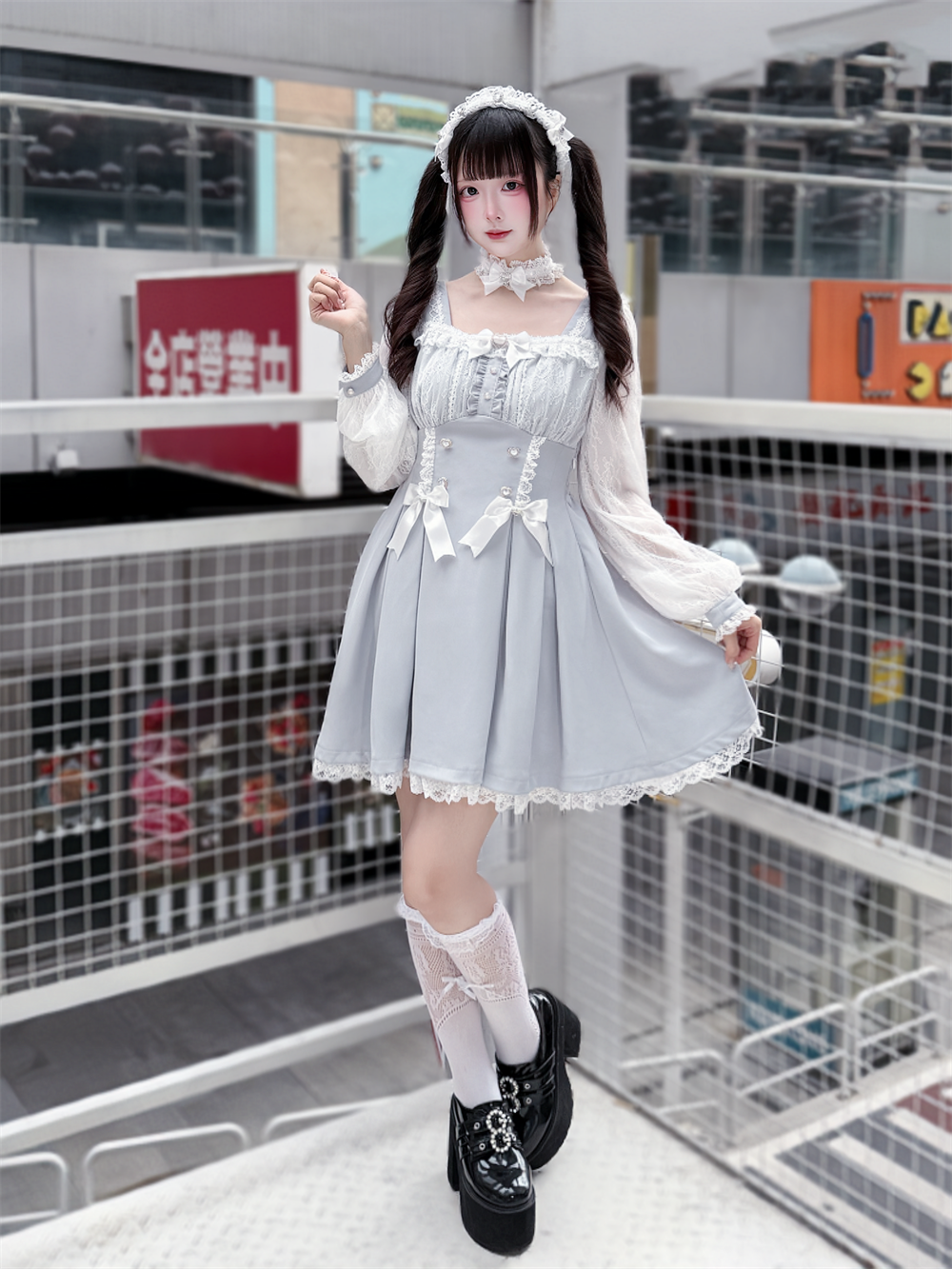 Ryousangata Lace Long Sleeve Dress, Square Neckline 45580:853930