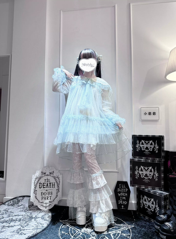 Ryousangata Tulle Polka Dot Blouse & Pants Set 45006:834524