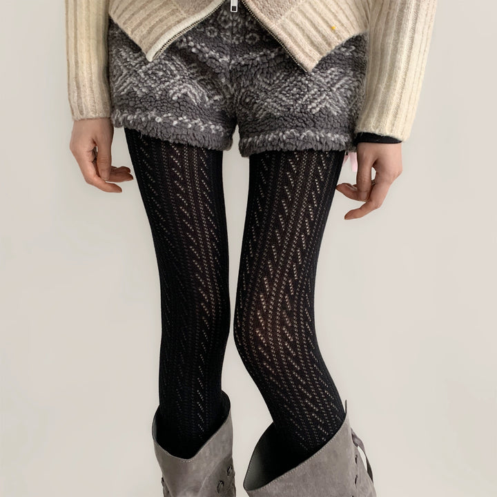 Japanese Style Daily Pantyhose, Hollowed Vertical Stripes (Black) 44075:795671