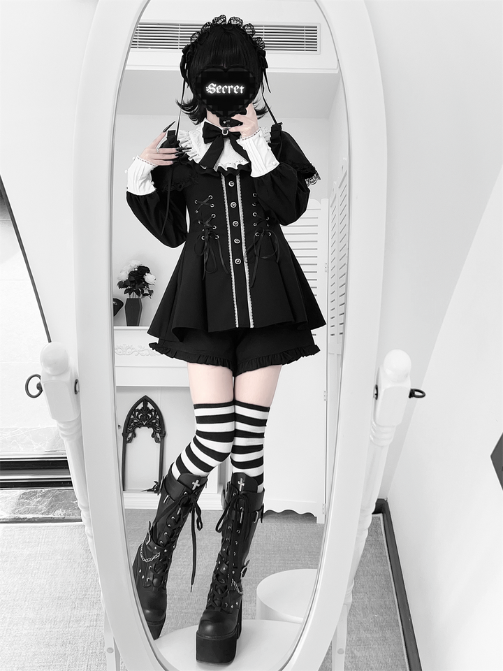 Jirai Kei Cape Design Dress and Pocketed Shorts Set 44526:811465